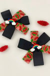 Macfame Grosgrain Ribbed Watermelon Pattern Side Buckle Set Black