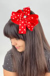 Macfame Mickey Figured Polka Dot Grosgrain Fabric Kids Crown Red
