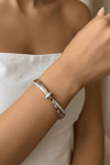 Zircon Stone Design Hinge Silver Bangle