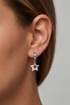 Star Steel Hinged Hoop Earrings Silver