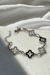 Zircon Stone Five Clover Silver Bracelet