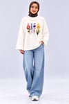 Kadın Beyaz Çiçek Baskılı Oysho Kumaş Oversize Tunik