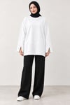 Kadın Beyaz Yanı Ve Kolu Yırtmaçlı Oysho Kumaş Sweatshirt