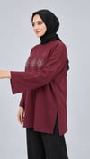 Kadın Bordo Taş İşlemeli Yırtmaçlı Oversize Oysho Tunik