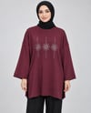 Kadın Bordo Taş İşlemeli Yırtmaçlı Oversize Oysho Tunik