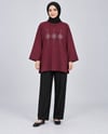 Kadın Bordo Taş İşlemeli Yırtmaçlı Oversize Oysho Tunik