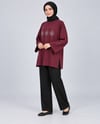 Kadın Bordo Taş İşlemeli Yırtmaçlı Oversize Oysho Tunik