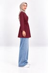 Kadın Bordo Yırtmaçlı Bağlamalı Duble kol Oversize Oysho Kumaş Bluz