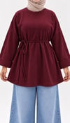 Kadın Bordo Yırtmaçlı Bağlamalı Duble kol Oversize Oysho Kumaş Bluz
