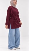 Kadın Bordo Yırtmaçlı Bağlamalı Duble kol Oversize Oysho Kumaş Bluz