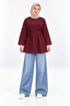 Kadın Bordo Yırtmaçlı Bağlamalı Duble kol Oversize Oysho Kumaş Bluz