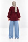 Kadın Bordo Yırtmaçlı Bağlamalı Duble kol Oversize Oysho Kumaş Bluz