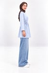 Kadın Buz Mavisi Yırtmaçlı Bağlamalı Duble kol Oversize Oysho Kumaş Bluz