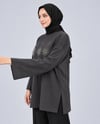 Kadın Füme Taş İşlemeli Yırtmaçlı Oversize Oysho Tunik