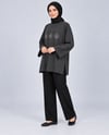 Kadın Füme Taş İşlemeli Yırtmaçlı Oversize Oysho Tunik