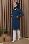Kadın İndigo Kapüşonlu Renkli Cepli Scuba Krep Kap 