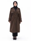 Kadın Kahverengi Önü Düğmeli Kuşaklı Astarlı Bolero Trençkot