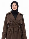 Kadın Kahverengi Önü Düğmeli Kuşaklı Astarlı Bolero Trençkot