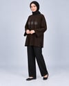Kadın Kahverengi Taş İşlemeli Yırtmaçlı Oversize Oysho Tunik
