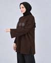 Kadın Kahverengi Taş İşlemeli Yırtmaçlı Oversize Oysho Tunik