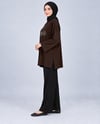 Kadın Kahverengi Taş İşlemeli Yırtmaçlı Oversize Oysho Tunik