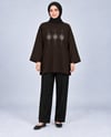 Kadın Kahverengi Taş İşlemeli Yırtmaçlı Oversize Oysho Tunik