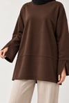 Kadın Kahverengi Yanı Ve Kolu Yırtmaçlı Oysho Kumaş Sweatshirt