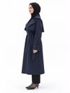 Kadın Lacivert Önü Düğmeli Kuşaklı Bolero Trençkot