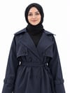 Kadın Lacivert Önü Düğmeli Kuşaklı Bolero Trençkot