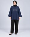 Kadın Lacivert Taş İşlemeli Yırtmaçlı Oversize Oysho Tunik