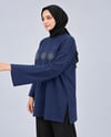 Kadın Lacivert Taş İşlemeli Yırtmaçlı Oversize Oysho Tunik