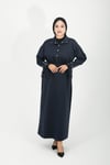 Kadın Lacivert Yaka ve Kol Çıtçıtlı Kuşaklı Elbise
