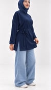 Kadın Lacivert Yırtmaçlı Bağlamalı Duble kol Oversize Oysho Kumaş Bluz
