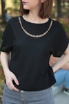 Kadın Siyah Kolyeli Krep Tshirt