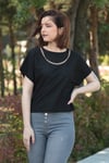 Kadın Siyah Kolyeli Krep Tshirt
