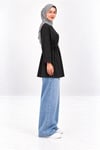 Kadın Siyah Yırtmaçlı Bağlamalı Duble kol Oversize Oysho Kumaş Bluz