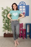 Kadın Su Yeşili Baskılı Crop Tshirt