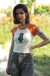 Kadın Turuncu Ayı Baskılı Crop Tshirt