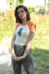 Kadın Turuncu Ayı Baskılı Crop Tshirt