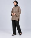 Kadın Vizon Taş İşlemeli Yırtmaçlı Oversize Oysho Tunik