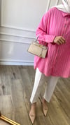  Ella Çizgili Gömlek - Pembe