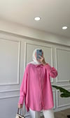  Ella Çizgili Gömlek - Pembe