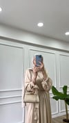 Bej - Kemerli Saten Elbise 