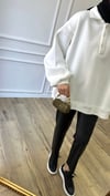 Beyaz - Polo Yaka Sweatshirt