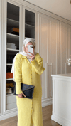 Düğmeli Triko Elbise Sarı