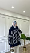 Fermuar Detaylı Çizgili Triko - Lacivert