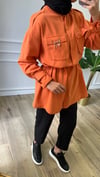 Keten Broşlu Ceket - Turuncu