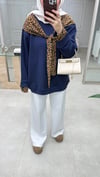 Leopar Fularlı Sweatshirt Lacivert