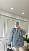 Mavi - Büyük Cepli Oversize Ceket 