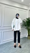 Parmak Geçirmeli Sweatshirt Beyaz